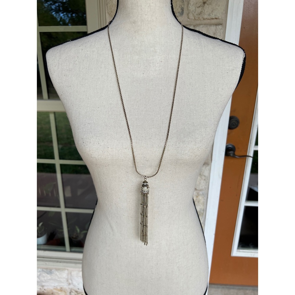 Lydell NYC Long Tassel Pendant Necklace Crystal Accent Silver Gold Tone 36in